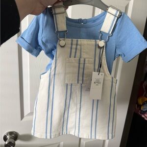 Primark Blue and Cream Striped Overalls with T-Shirt